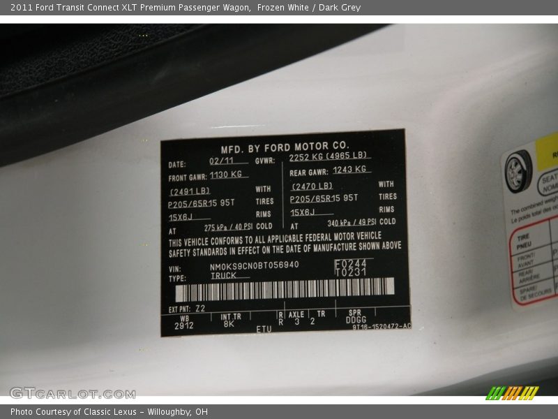 Frozen White / Dark Grey 2011 Ford Transit Connect XLT Premium Passenger Wagon