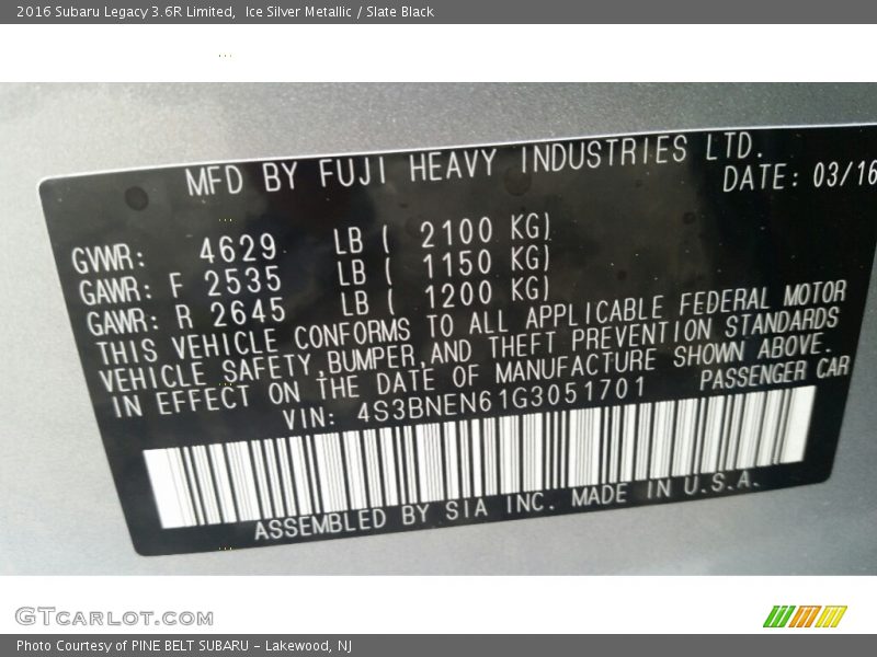 Ice Silver Metallic / Slate Black 2016 Subaru Legacy 3.6R Limited