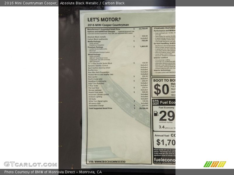 Absolute Black Metallic / Carbon Black 2016 Mini Countryman Cooper