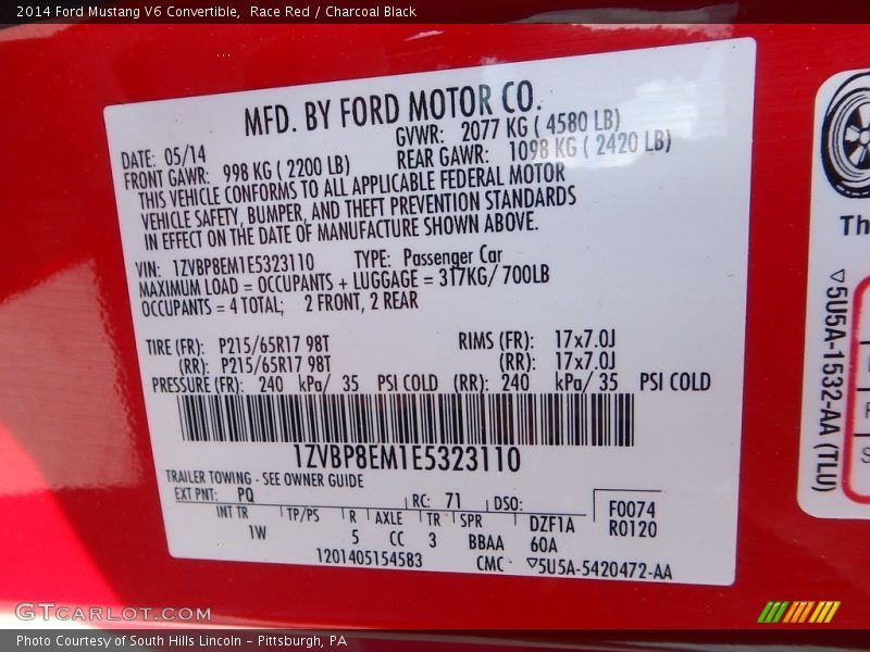 Race Red / Charcoal Black 2014 Ford Mustang V6 Convertible