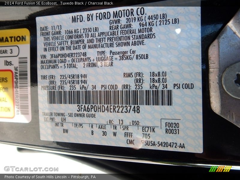 Tuxedo Black / Charcoal Black 2014 Ford Fusion SE EcoBoost