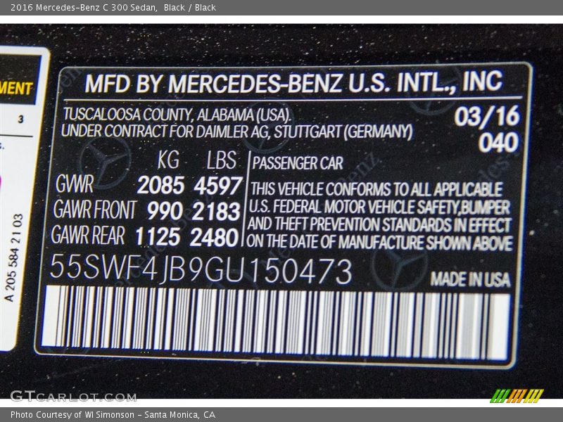 Black / Black 2016 Mercedes-Benz C 300 Sedan