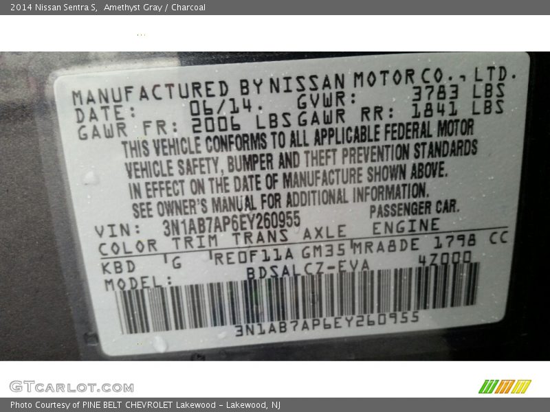 Amethyst Gray / Charcoal 2014 Nissan Sentra S