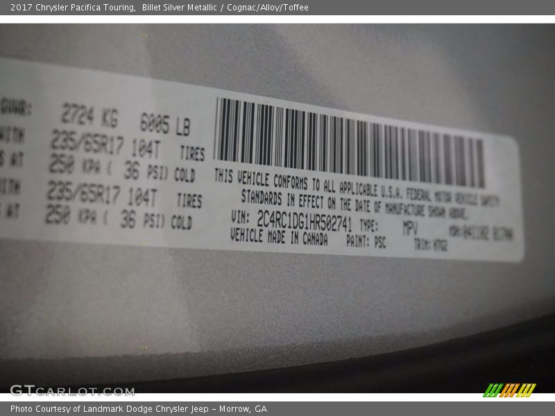 Billet Silver Metallic / Cognac/Alloy/Toffee 2017 Chrysler Pacifica Touring
