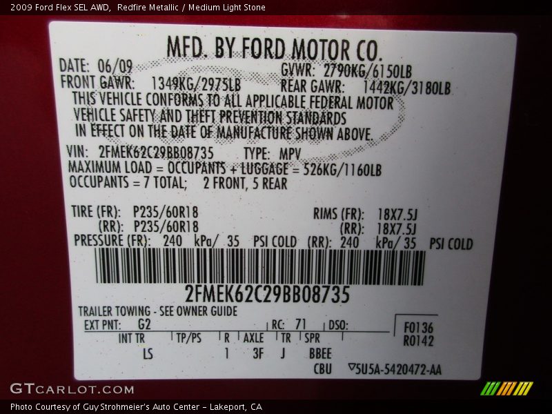 Redfire Metallic / Medium Light Stone 2009 Ford Flex SEL AWD