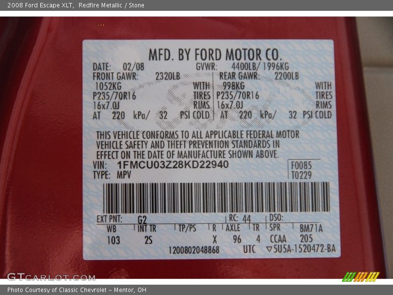 Redfire Metallic / Stone 2008 Ford Escape XLT