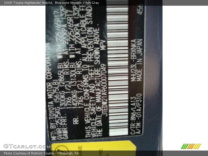 Bluestone Metallic / Ash Gray 2006 Toyota Highlander Hybrid
