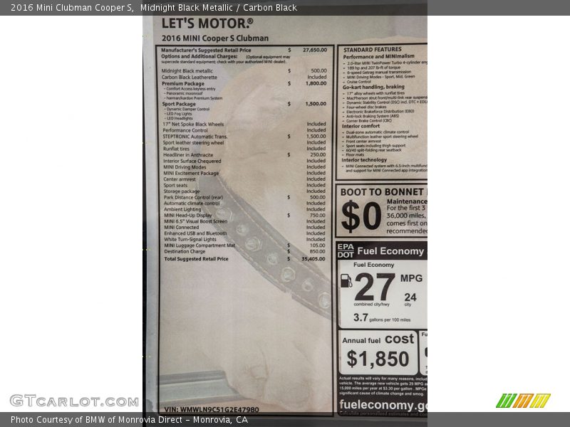 Midnight Black Metallic / Carbon Black 2016 Mini Clubman Cooper S