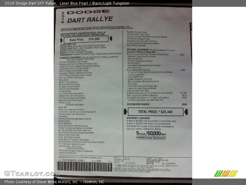 Laser Blue Pearl / Black/Light Tungsten 2016 Dodge Dart SXT Rallye