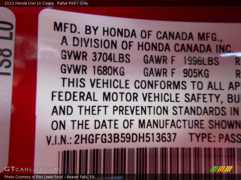 Rallye Red / Gray 2013 Honda Civic LX Coupe