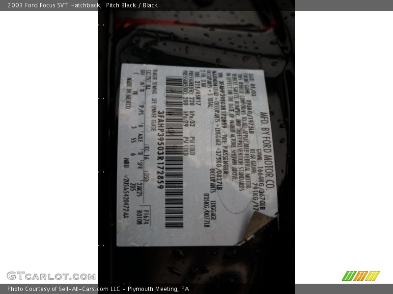 Pitch Black / Black 2003 Ford Focus SVT Hatchback