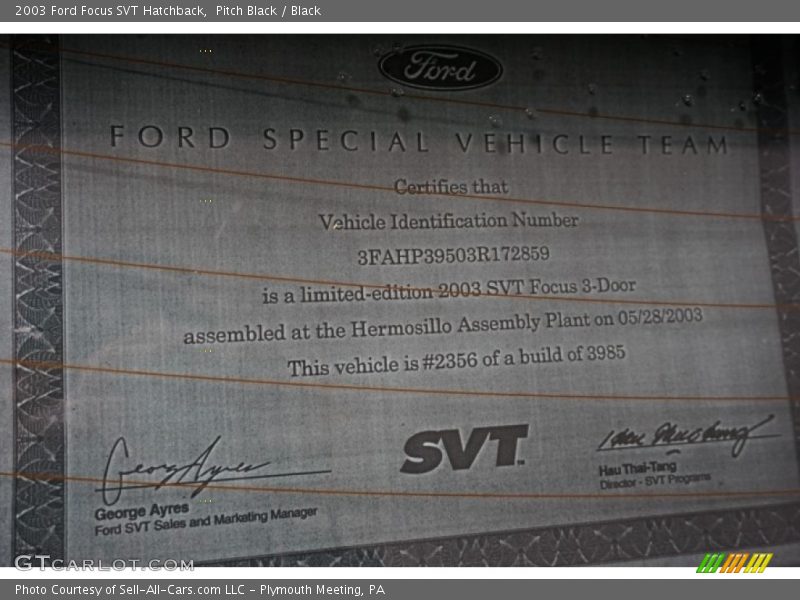 Pitch Black / Black 2003 Ford Focus SVT Hatchback