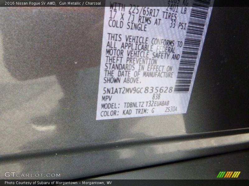 Gun Metallic / Charcoal 2016 Nissan Rogue SV AWD