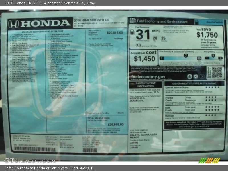Alabaster Silver Metallic / Gray 2016 Honda HR-V LX