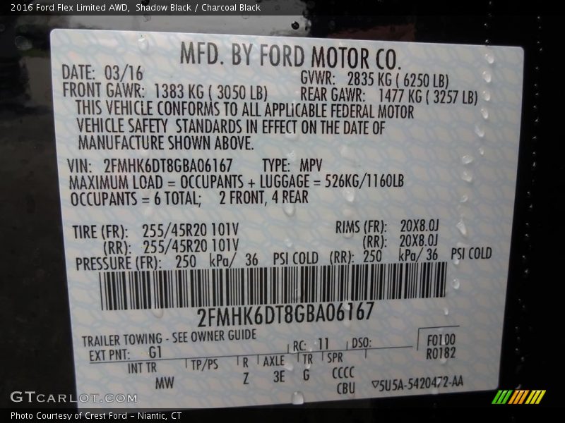 2016 Flex Limited AWD Shadow Black Color Code G1