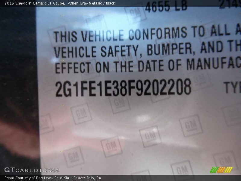 Ashen Gray Metallic / Black 2015 Chevrolet Camaro LT Coupe