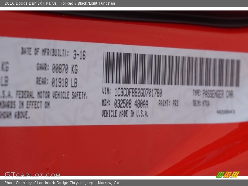 TorRed / Black/Light Tungsten 2016 Dodge Dart SXT Rallye