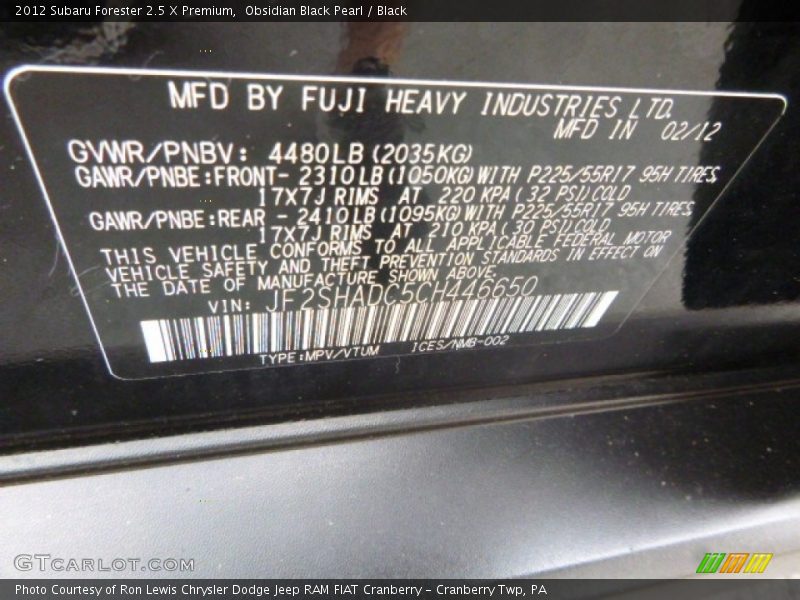 Obsidian Black Pearl / Black 2012 Subaru Forester 2.5 X Premium
