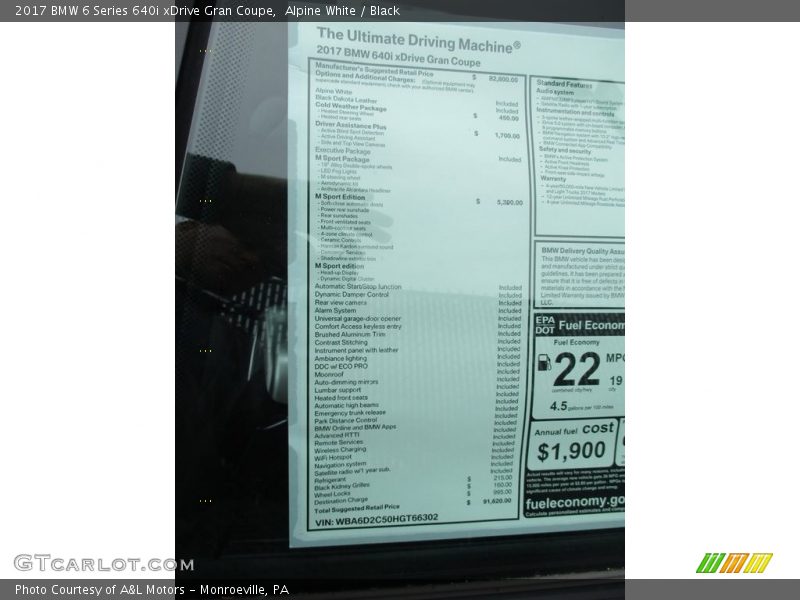  2017 6 Series 640i xDrive Gran Coupe Window Sticker