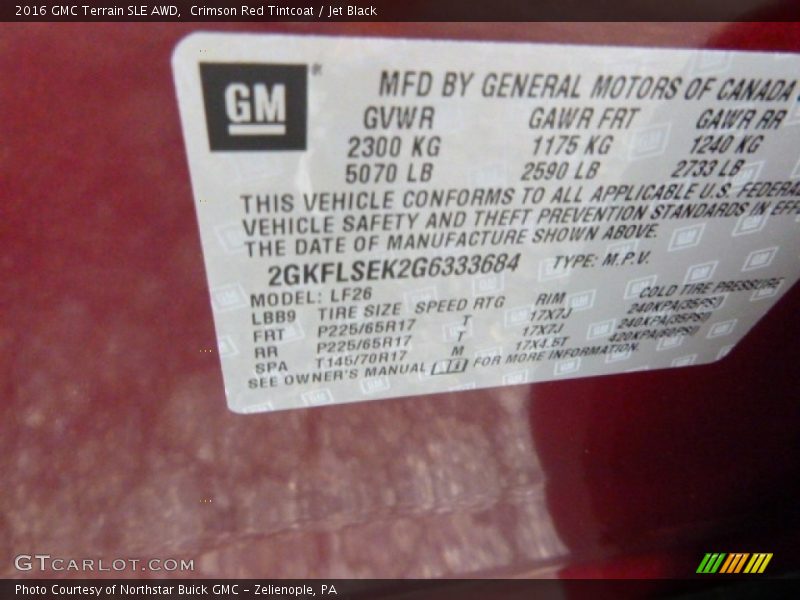 Crimson Red Tintcoat / Jet Black 2016 GMC Terrain SLE AWD