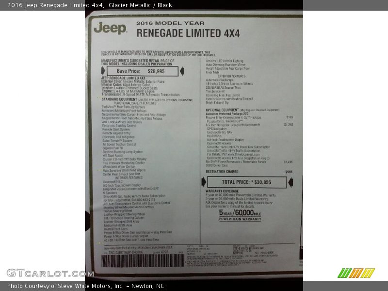 Glacier Metallic / Black 2016 Jeep Renegade Limited 4x4