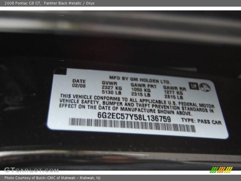 Panther Black Metallic / Onyx 2008 Pontiac G8 GT