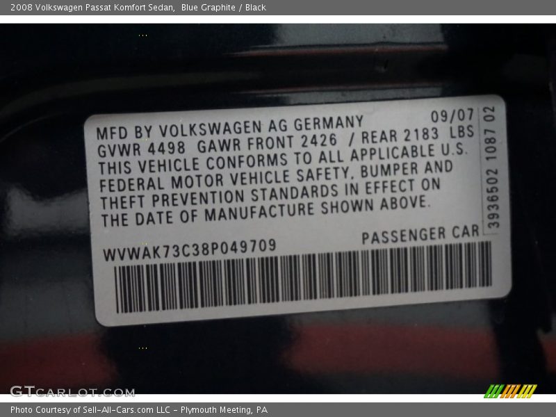 Blue Graphite / Black 2008 Volkswagen Passat Komfort Sedan