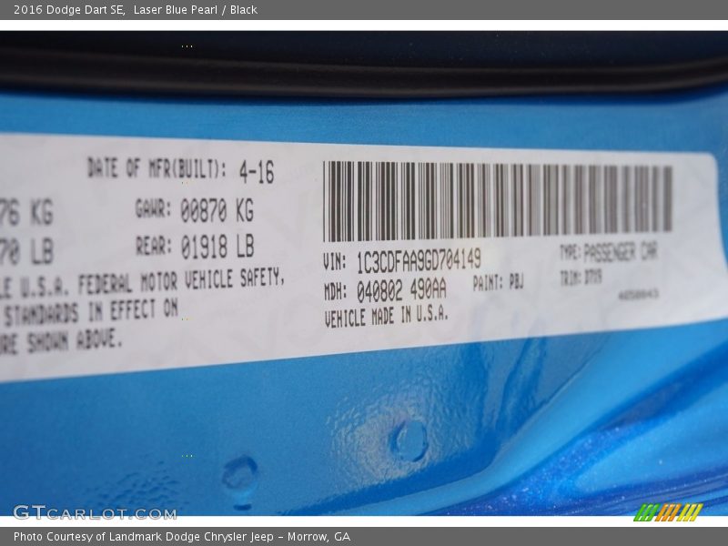Laser Blue Pearl / Black 2016 Dodge Dart SE