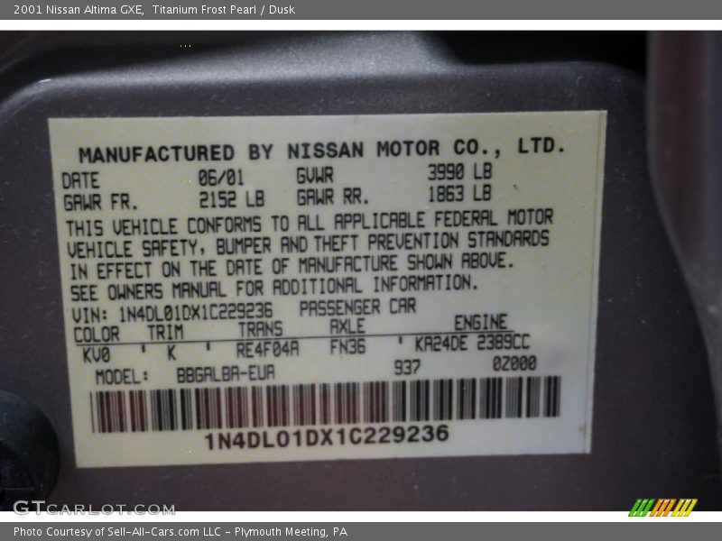 Titanium Frost Pearl / Dusk 2001 Nissan Altima GXE