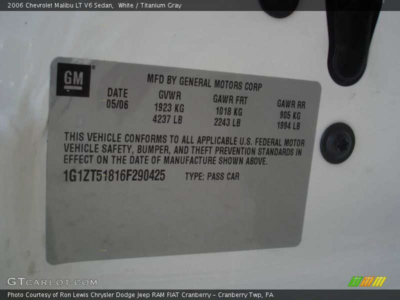 White / Titanium Gray 2006 Chevrolet Malibu LT V6 Sedan