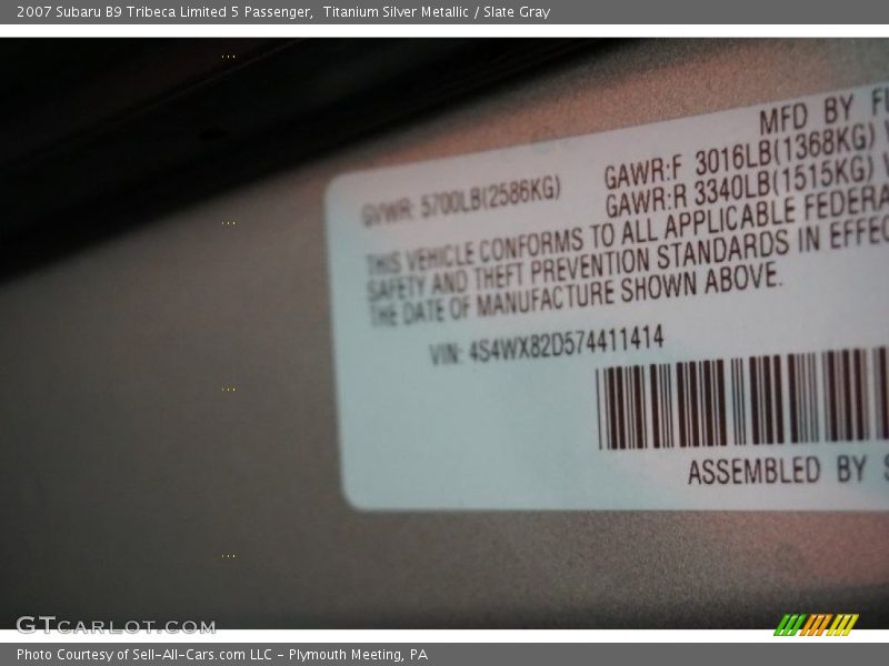 Titanium Silver Metallic / Slate Gray 2007 Subaru B9 Tribeca Limited 5 Passenger