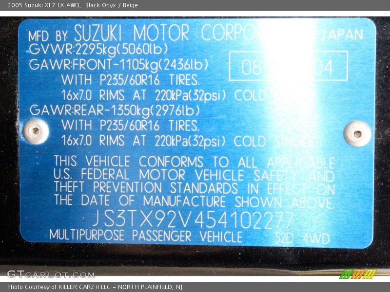 Black Onyx / Beige 2005 Suzuki XL7 LX 4WD