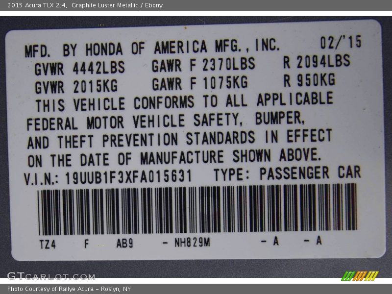 Graphite Luster Metallic / Ebony 2015 Acura TLX 2.4