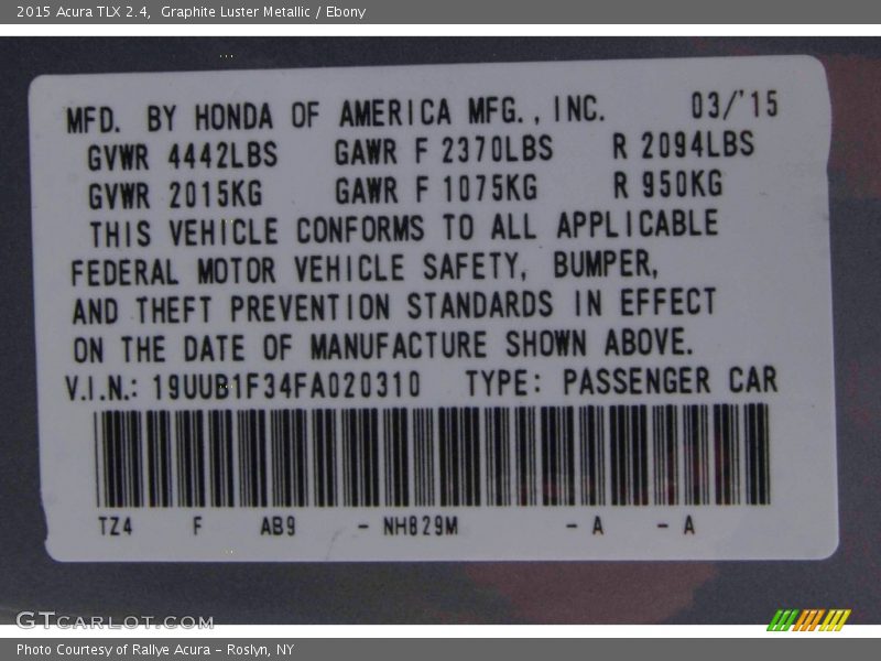 Graphite Luster Metallic / Ebony 2015 Acura TLX 2.4
