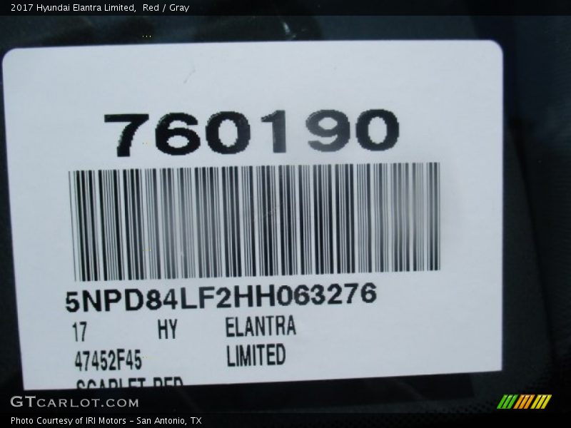 Red / Gray 2017 Hyundai Elantra Limited