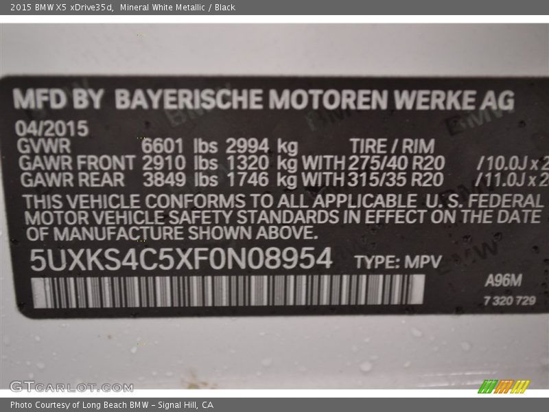 Mineral White Metallic / Black 2015 BMW X5 xDrive35d