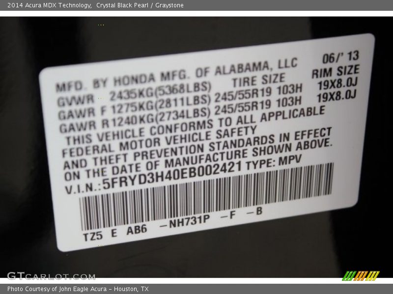 Crystal Black Pearl / Graystone 2014 Acura MDX Technology