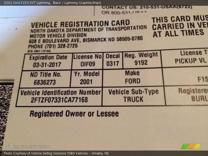 Black / Lightning Graphite/Black 2001 Ford F150 SVT Lightning