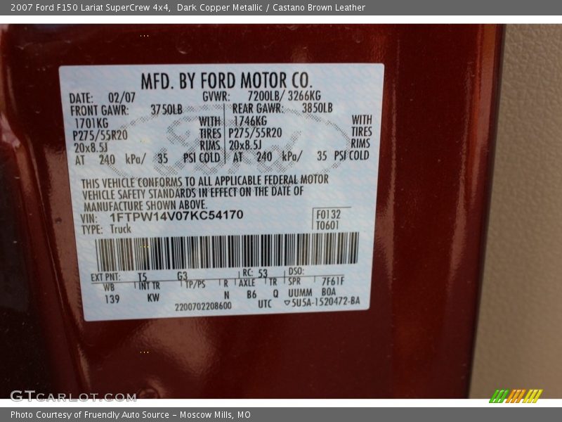 Dark Copper Metallic / Castano Brown Leather 2007 Ford F150 Lariat SuperCrew 4x4