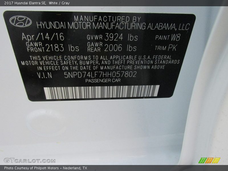 White / Gray 2017 Hyundai Elantra SE