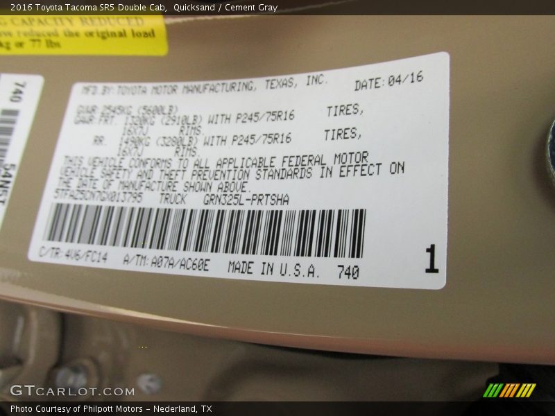 2016 Tacoma SR5 Double Cab Quicksand Color Code 4V6