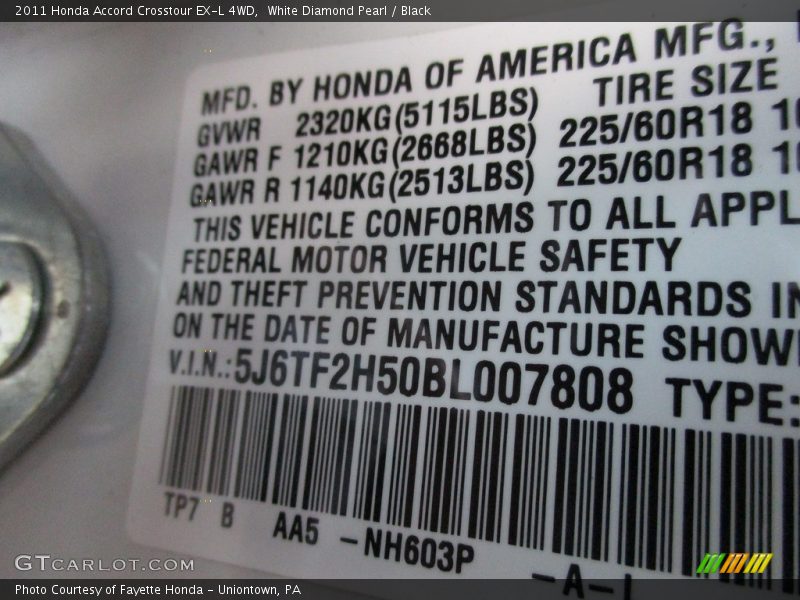 White Diamond Pearl / Black 2011 Honda Accord Crosstour EX-L 4WD