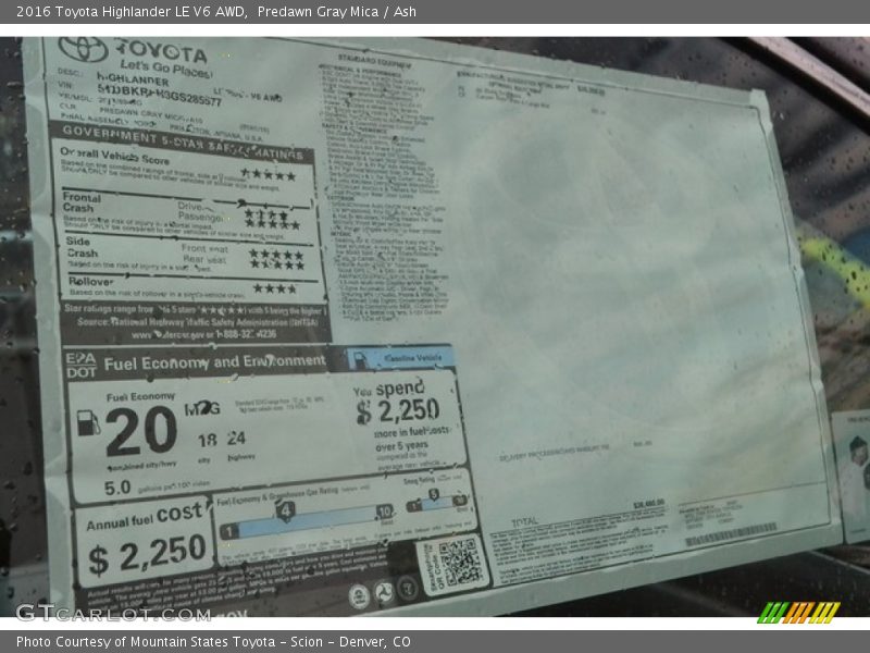 Predawn Gray Mica / Ash 2016 Toyota Highlander LE V6 AWD