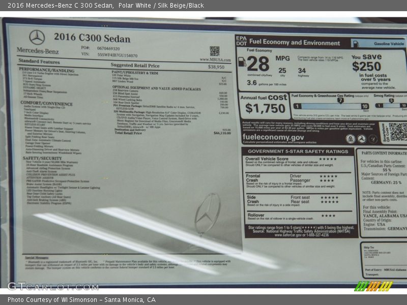 Polar White / Silk Beige/Black 2016 Mercedes-Benz C 300 Sedan