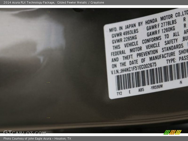 Gilded Pewter Metallic / Graystone 2014 Acura RLX Technology Package