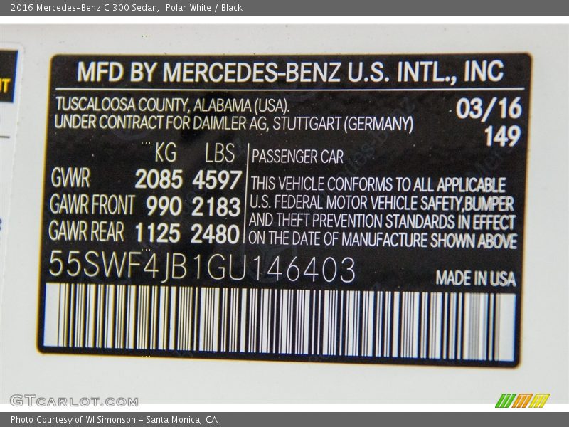 Polar White / Black 2016 Mercedes-Benz C 300 Sedan