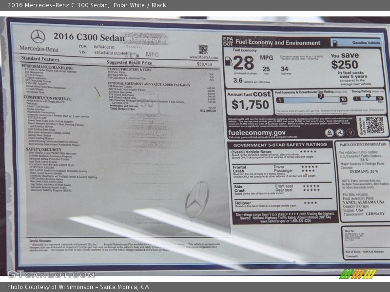 Polar White / Black 2016 Mercedes-Benz C 300 Sedan