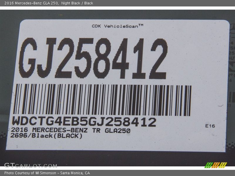 Night Black / Black 2016 Mercedes-Benz GLA 250
