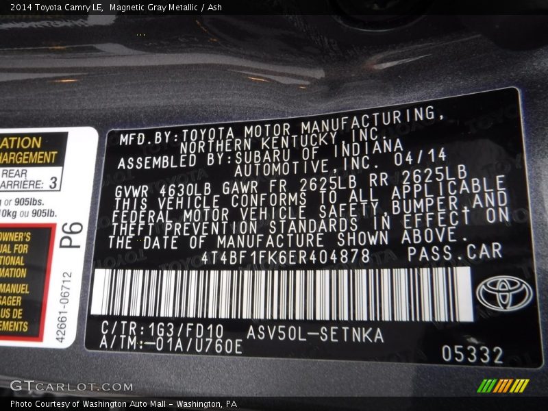 Magnetic Gray Metallic / Ash 2014 Toyota Camry LE