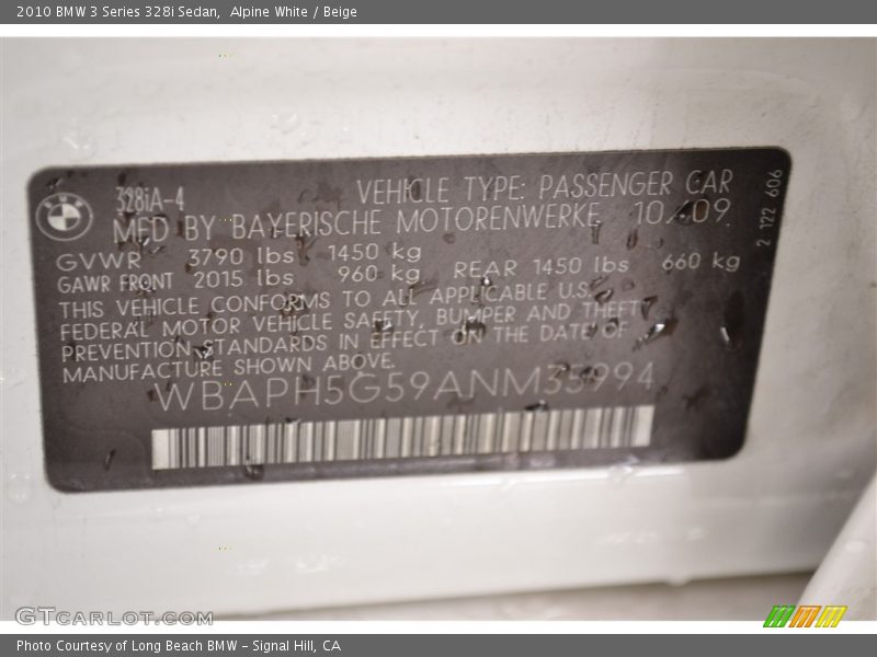 Alpine White / Beige 2010 BMW 3 Series 328i Sedan